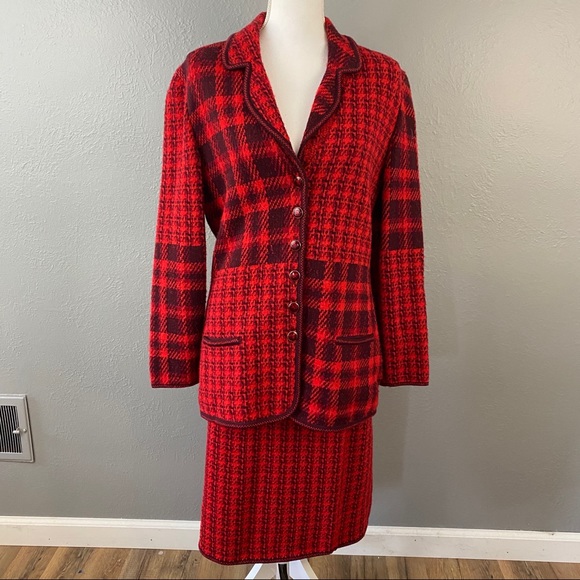 Escada Dresses & Skirts - Escada Red Wool Mohair Blend Skirt Suit Set